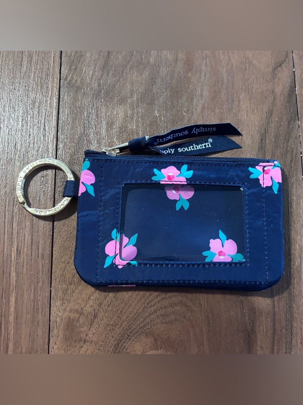 Simply Southern Navy Pink Floral  Id & Coin Key Chain Wallet. Great Condition.